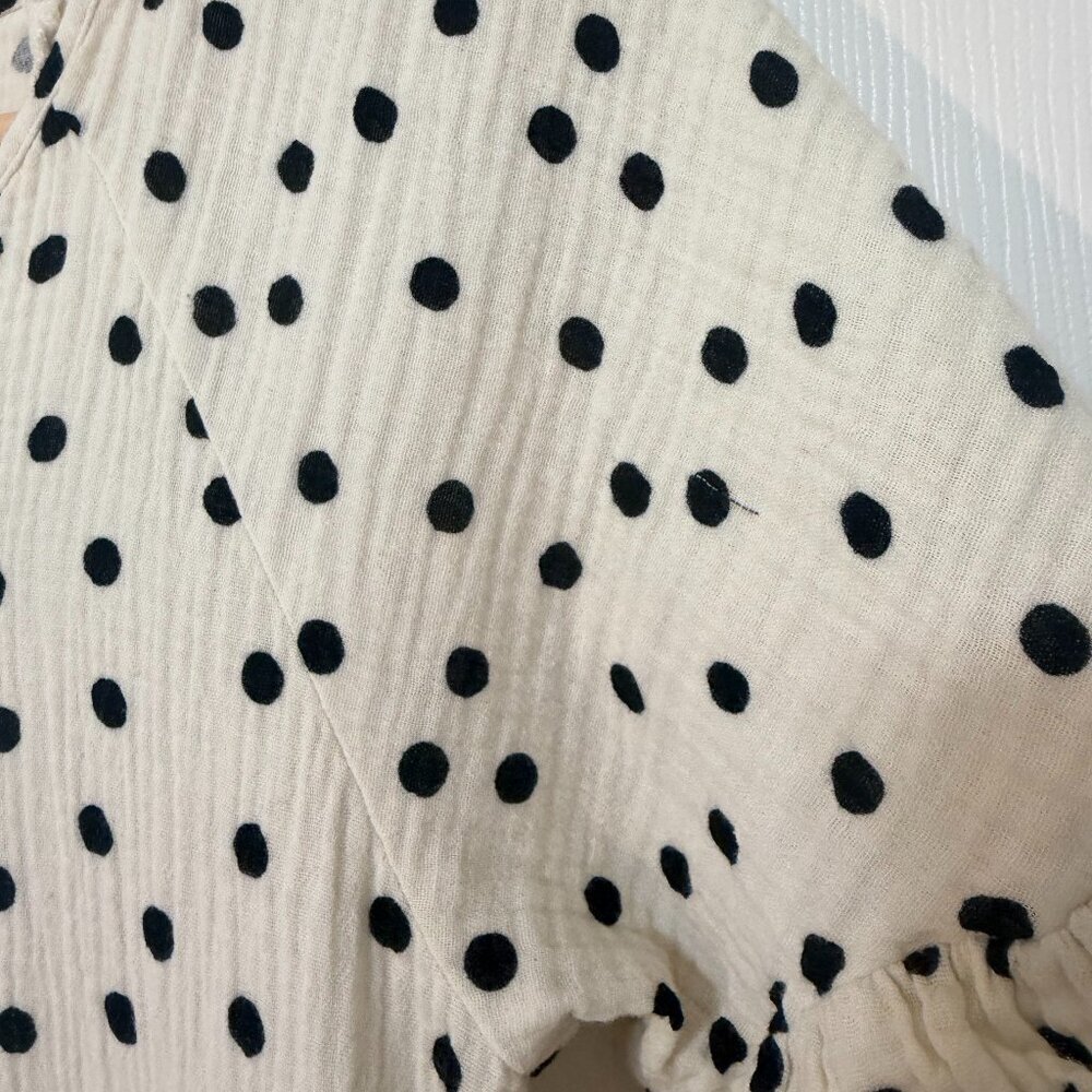 Madewell Ruffle Short-Sleeve Ivory Black Mini Babydoll Dress in Dot Toss Medium - Picture 8 of 10